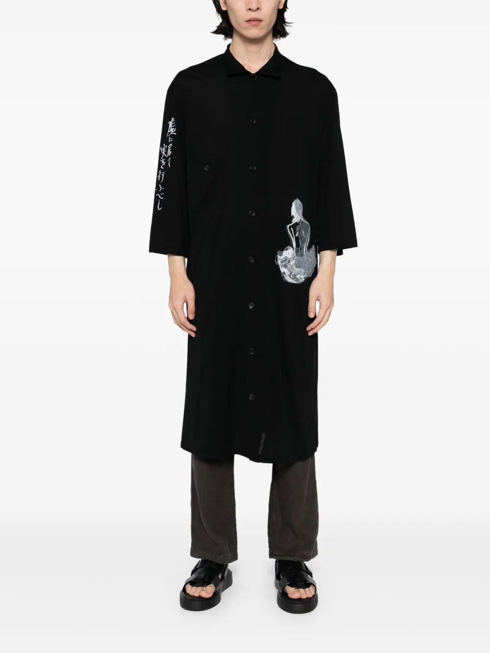 Yohji Yamamoto Jersey overhemd met print - Zwart