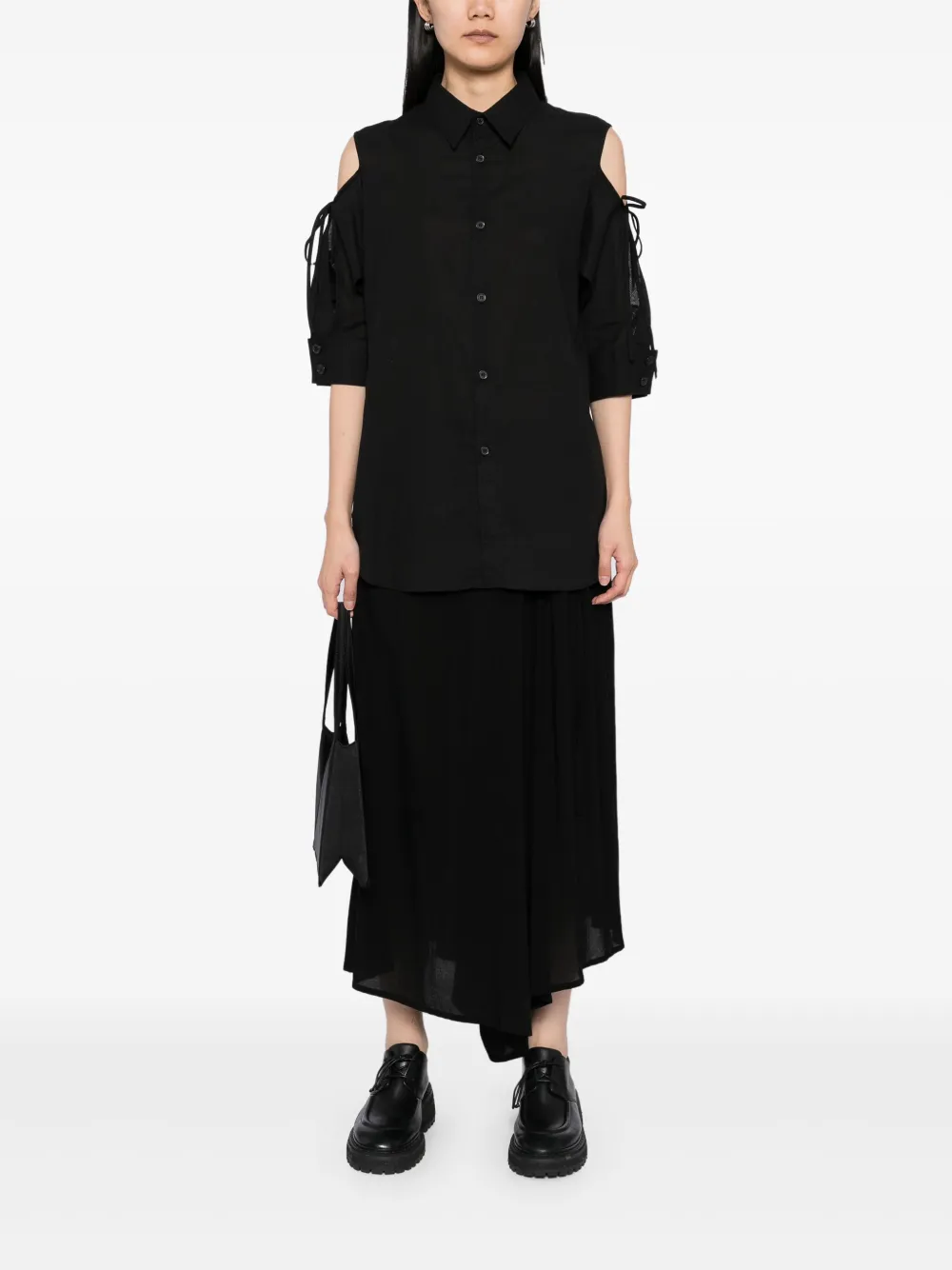 Yohji Yamamoto Blouse met asymmetrische schouder - Zwart
