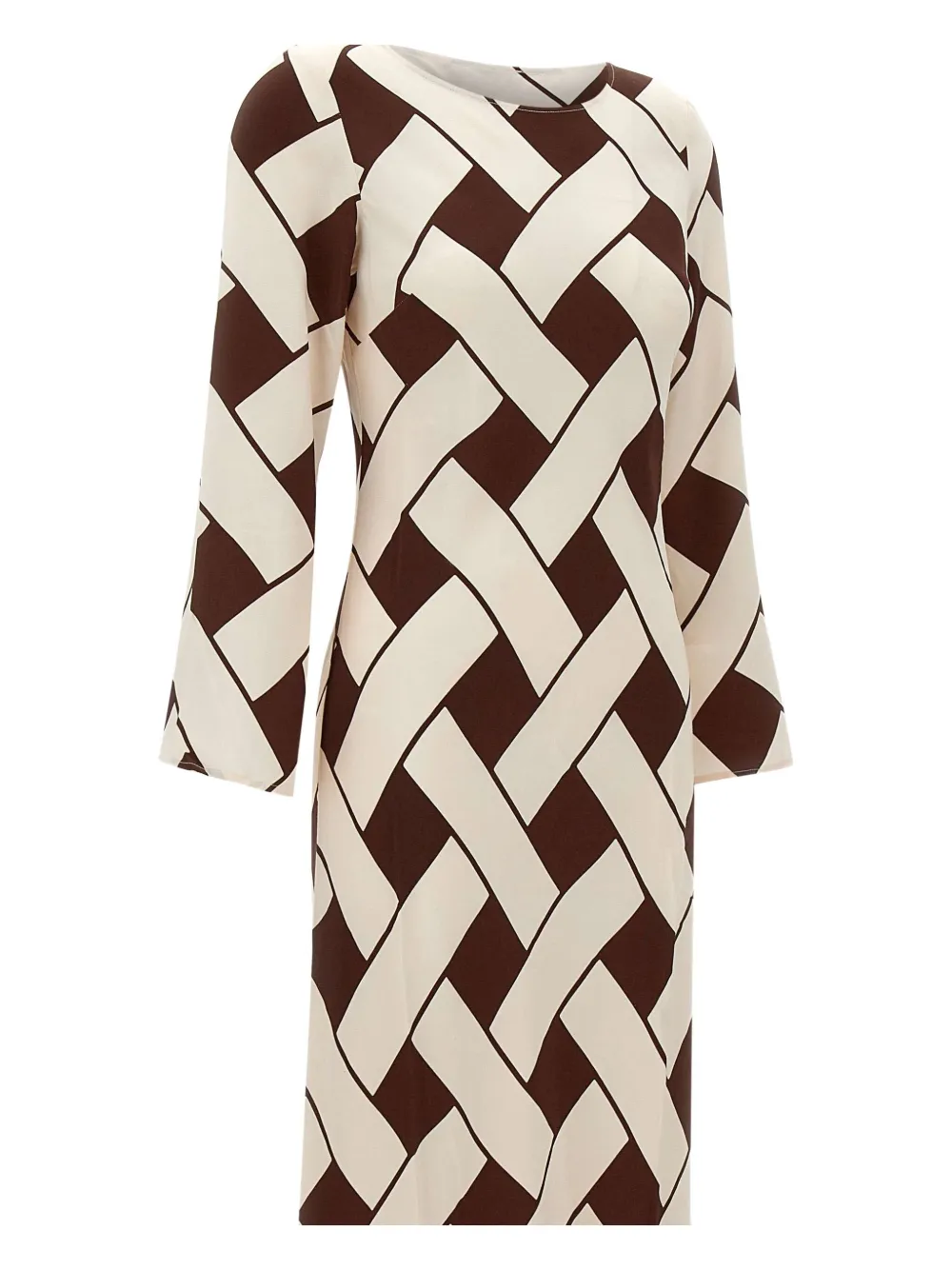 Rixo Alondra midi-jurk met gevlochten patroon Bruin