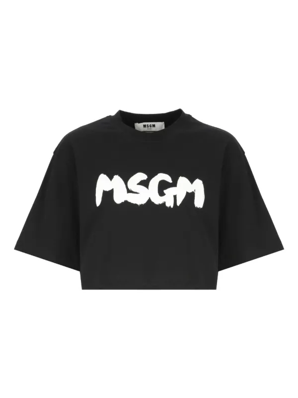 【送料&関税込】MSGM Printed Round Neck T-shirt MSGM logo-print Cotton T-shirt | White | FARFETCH