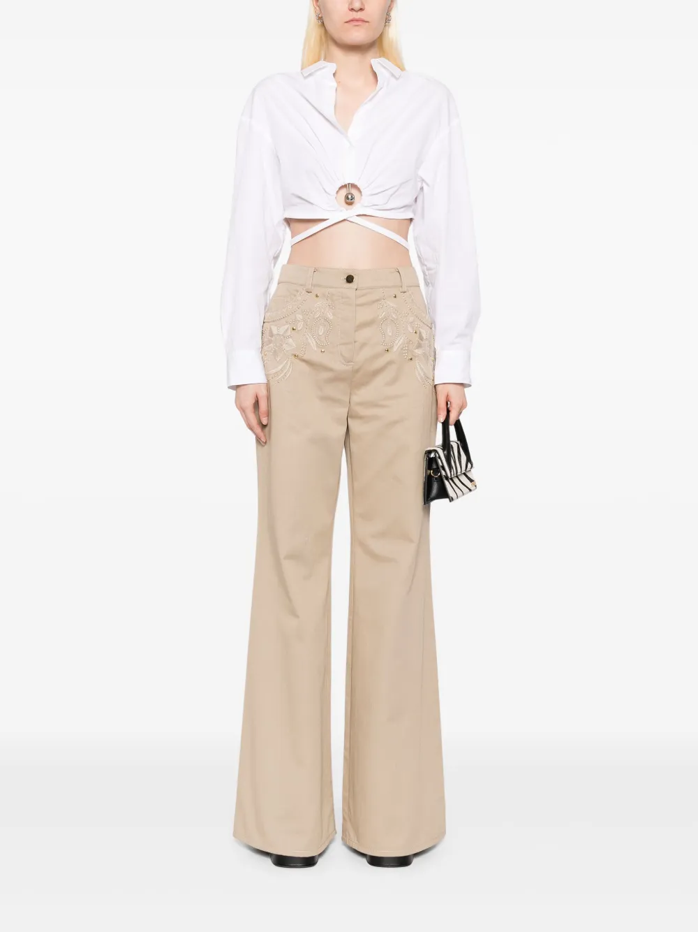 Elie Saab embroidered gabardine pants Grijs