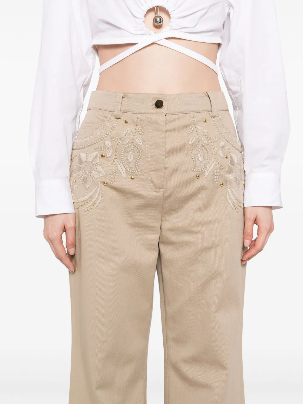 Elie Saab embroidered gabardine pants Grijs
