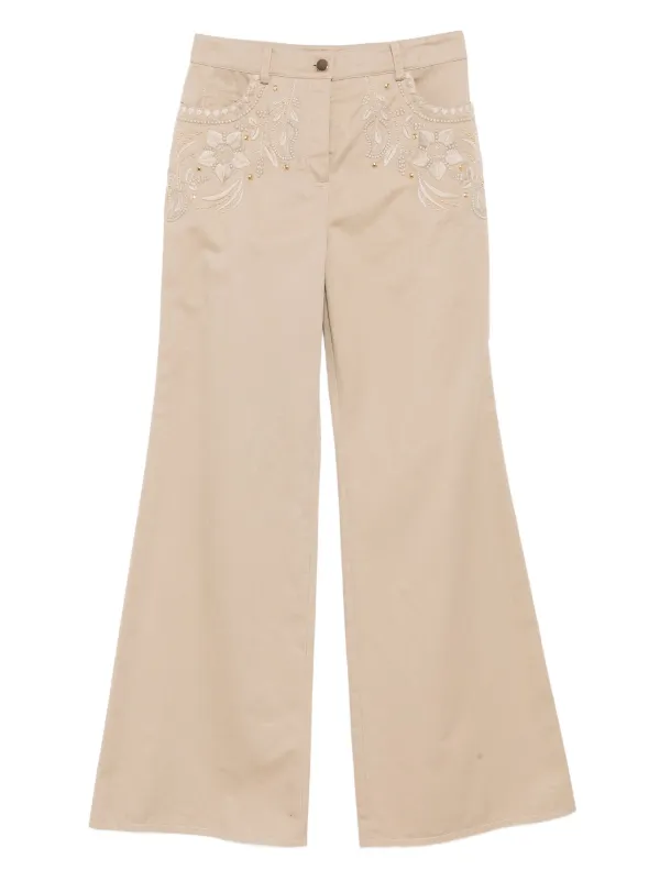 Elie Saab Embroidered Gabardine Pants in Grey