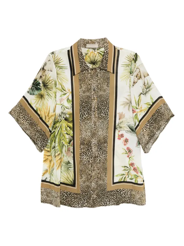 Elie Saab Savannah-print Chiffon Shirt in Neutrals