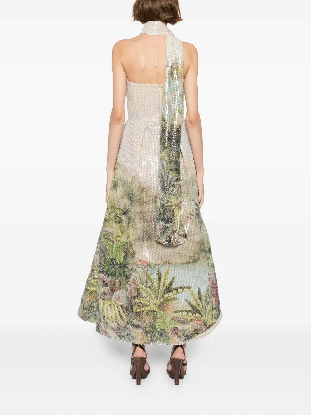 Elie Saab Jurk met pailletten en print Beige