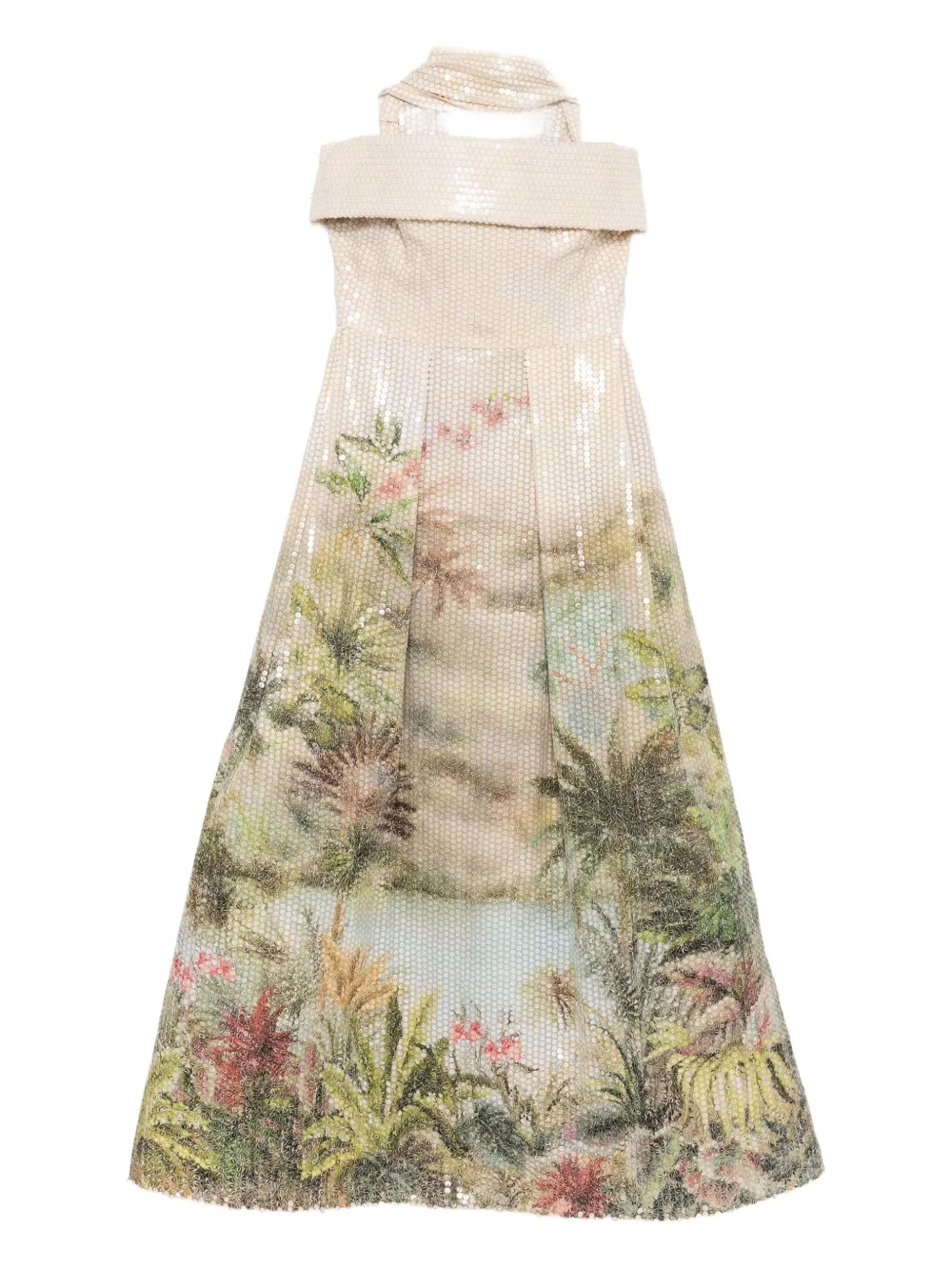 Elie Saab Jurk met pailletten en print Beige