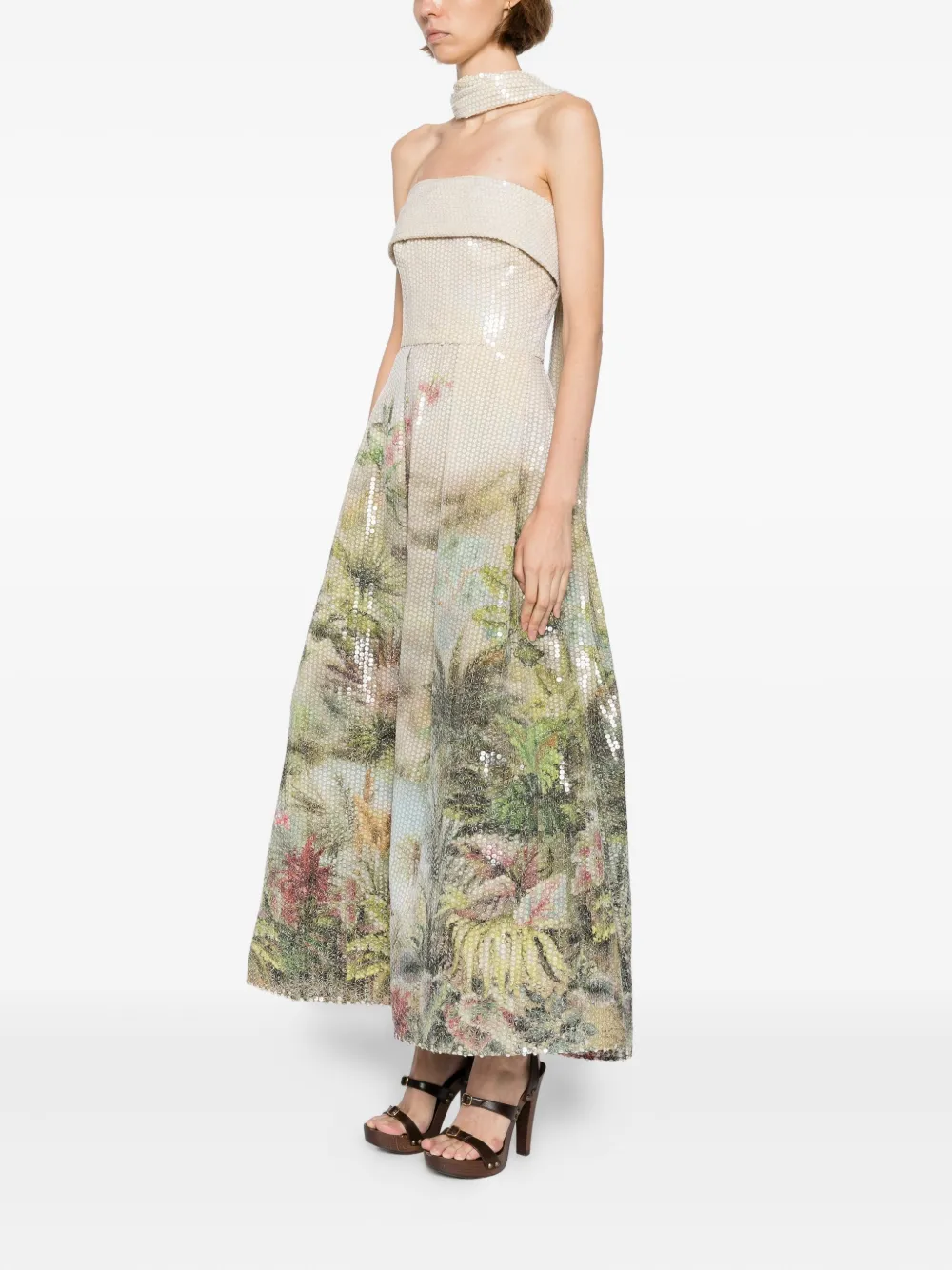 Elie Saab Jurk met pailletten en print Beige