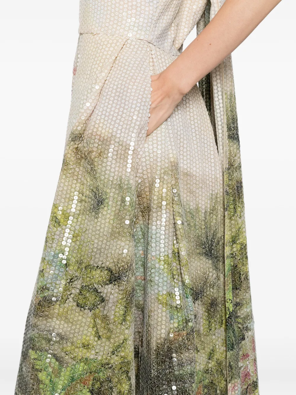 Elie Saab Jurk met pailletten en print Beige