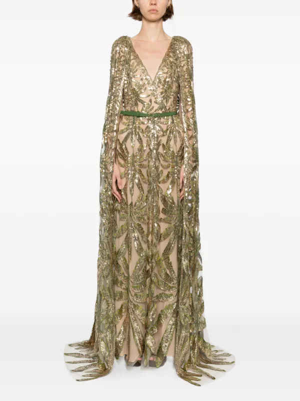 Elie Saab Embroidered Tulle Long Dress | Neutrals | FARFETCH GH