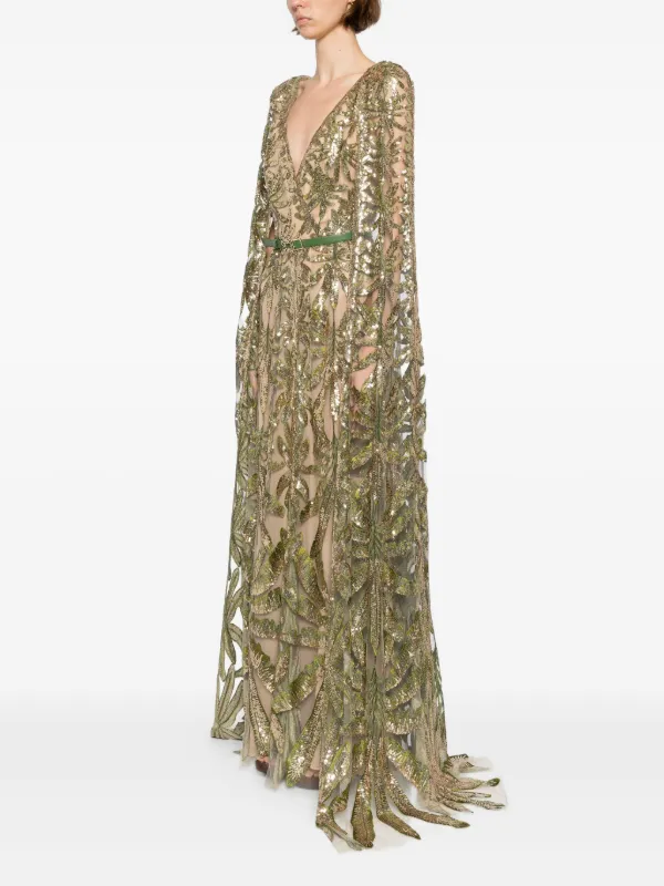 Elie Saab Embroidered Tulle Long Dress | Neutrals