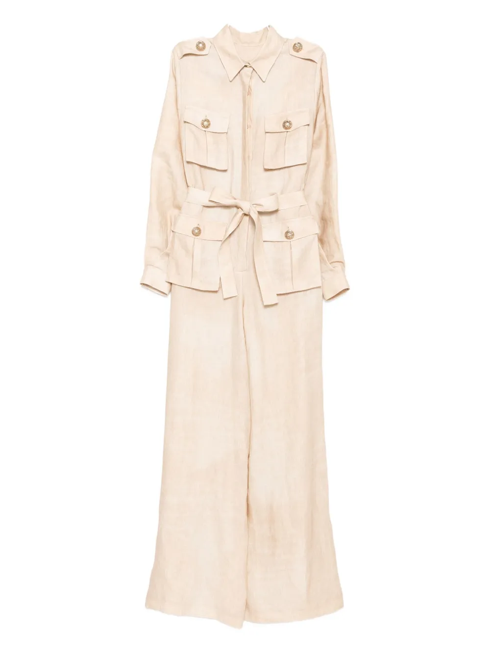 Elie Saab Printed Linen Jumpsuit In Pink