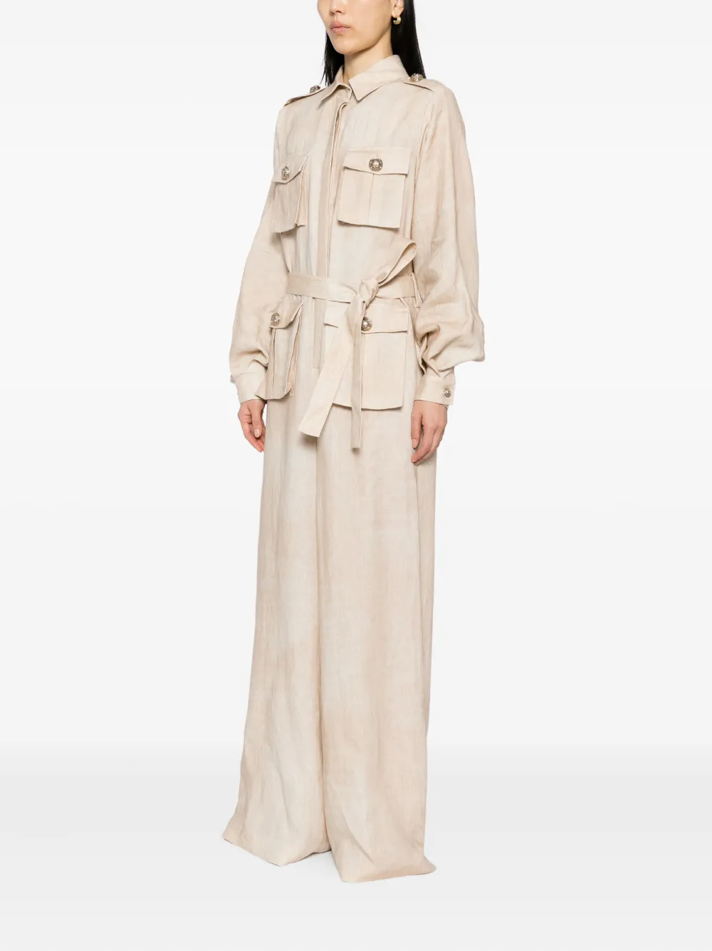 Elie Saab Linnen jumpsuit met print Beige