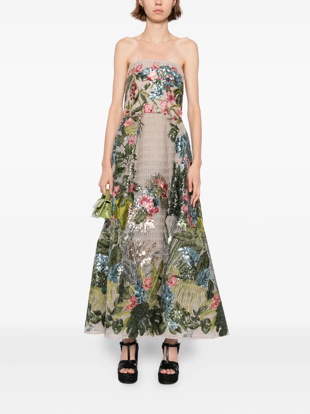 Elie Saab Midi-jurk met borduurwerk Beige