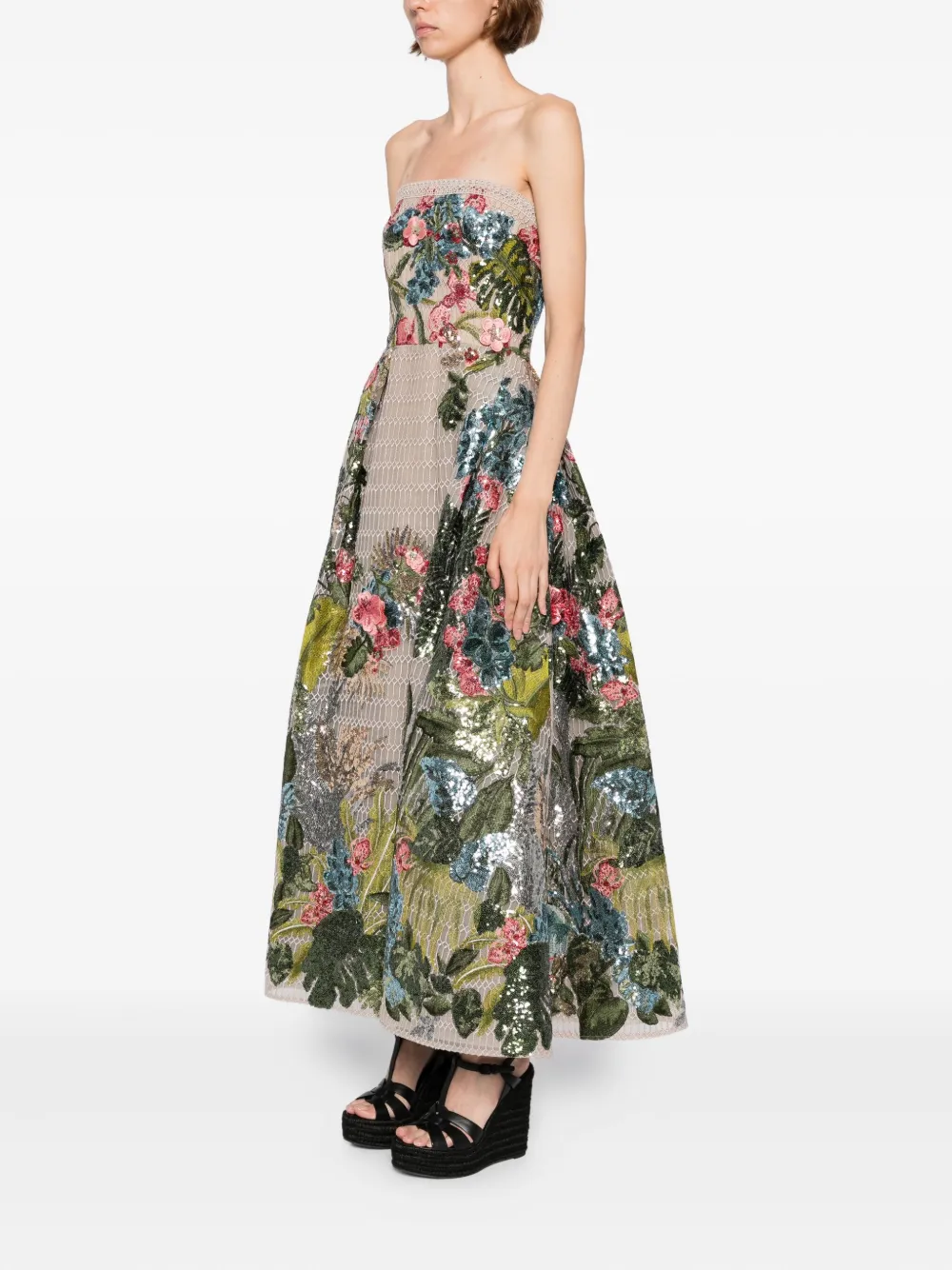 Elie Saab Midi-jurk met borduurwerk Beige