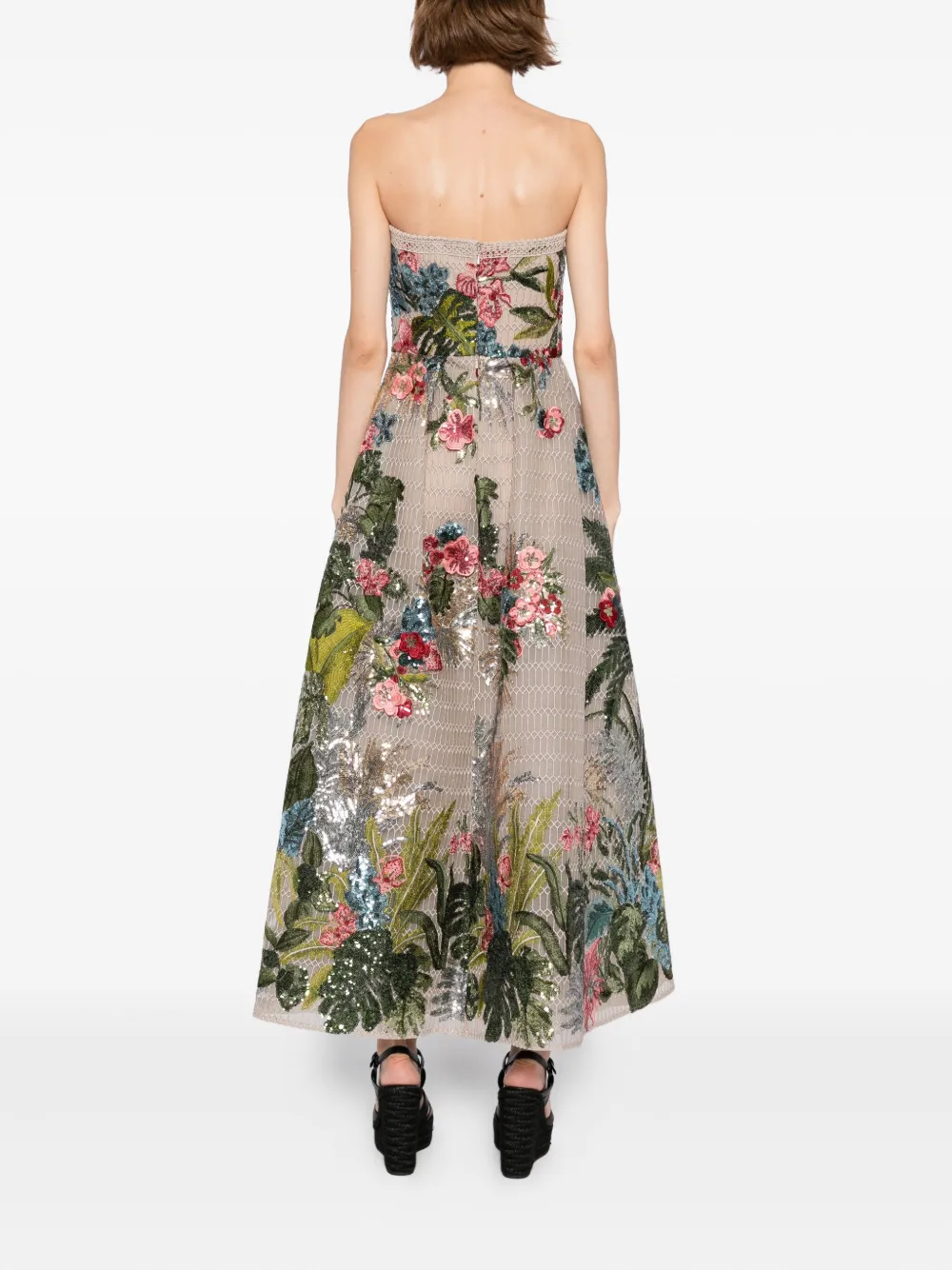Elie Saab Midi-jurk met borduurwerk Beige