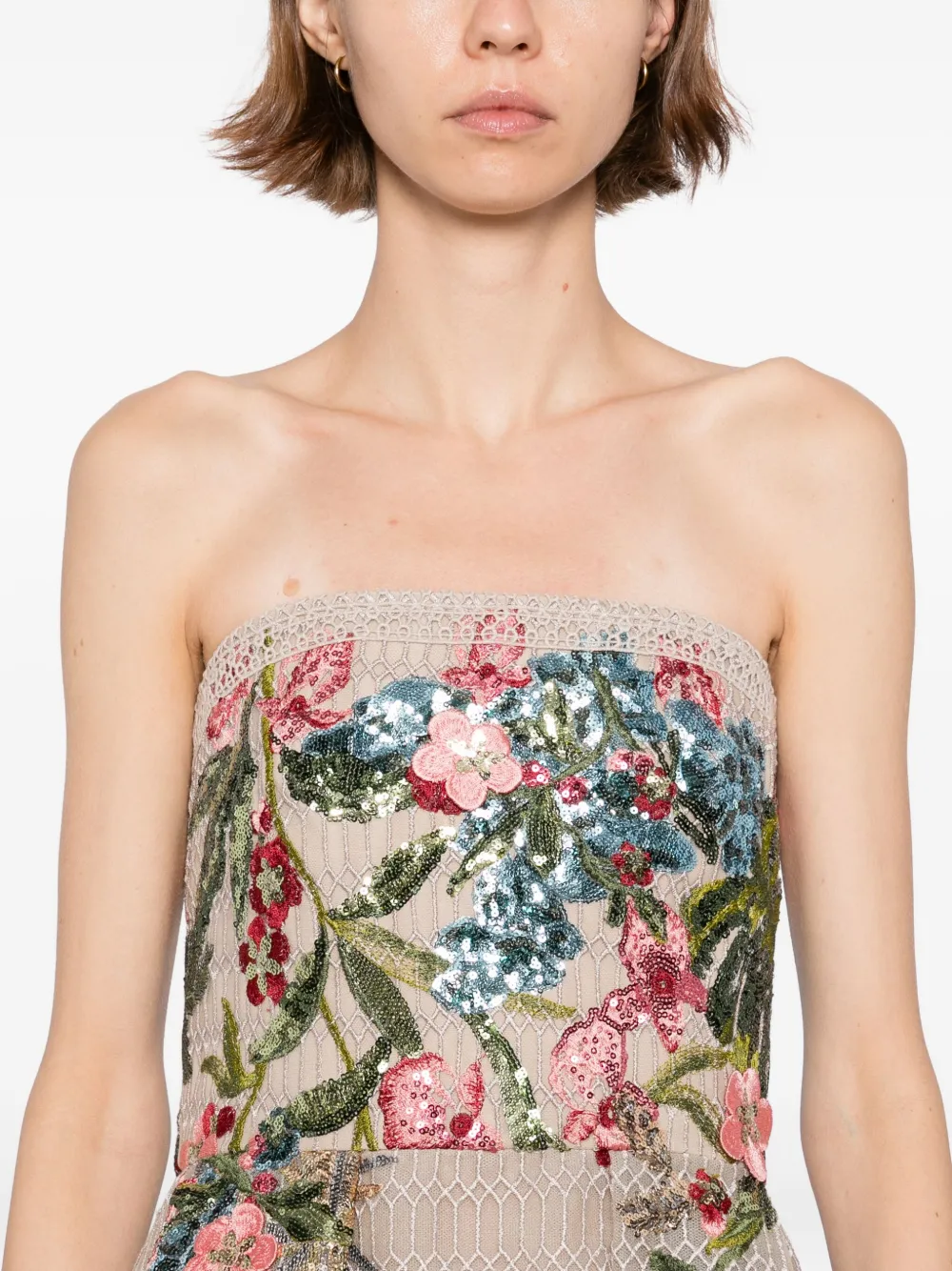 Elie Saab Midi-jurk met borduurwerk Beige