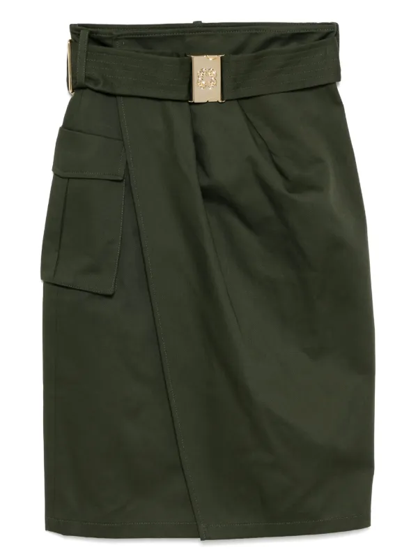 Elie Saab Gabardine Wrap Skirt in Green