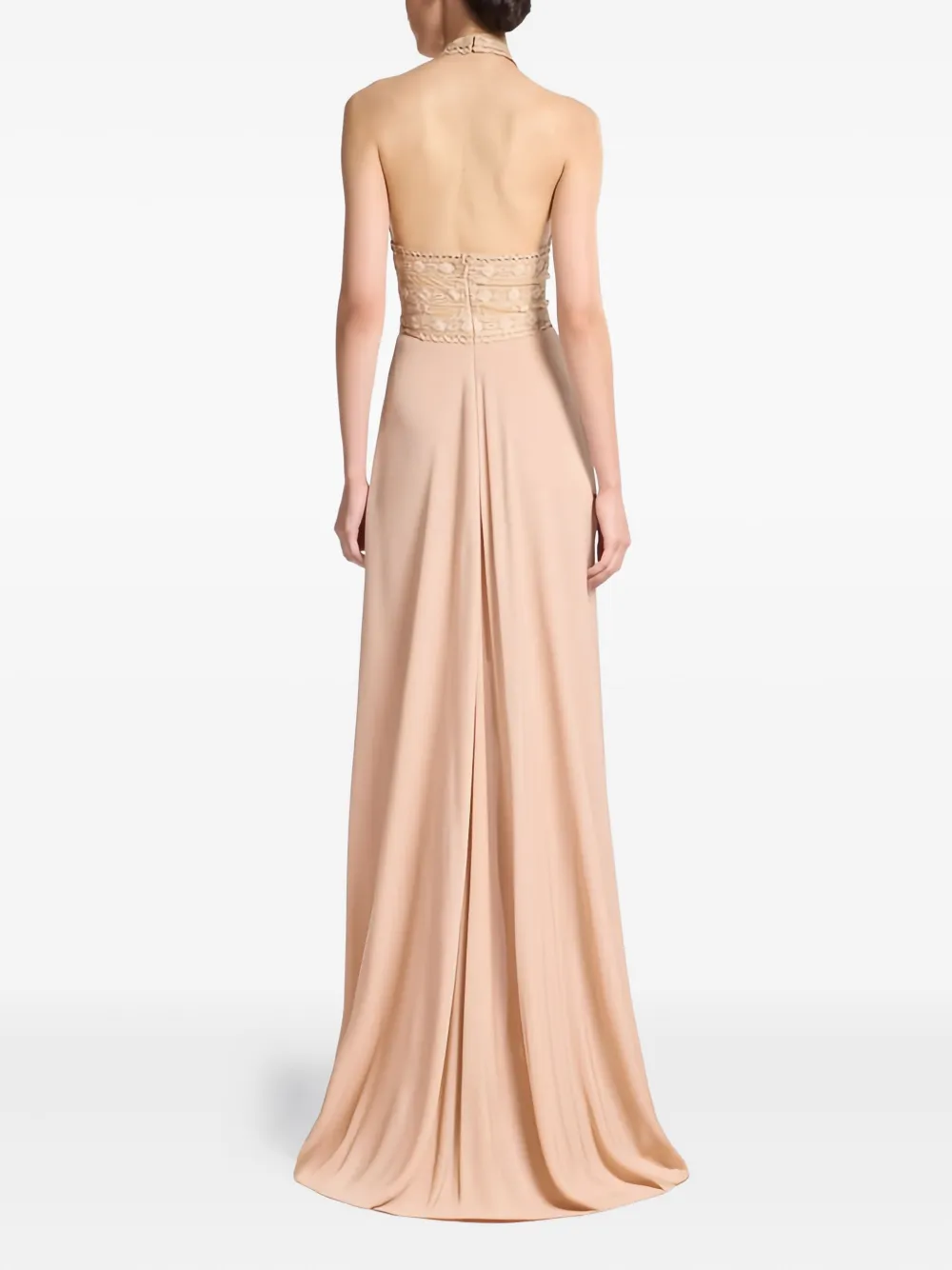 Elie Saab lace-insert halter neck dress - Beige