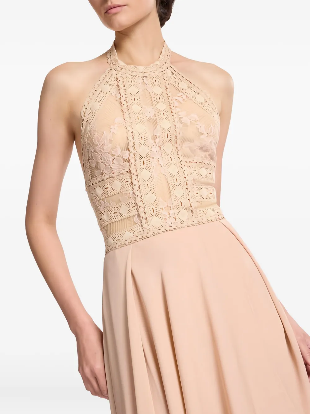 Elie Saab Jurk met halternek en kant Beige