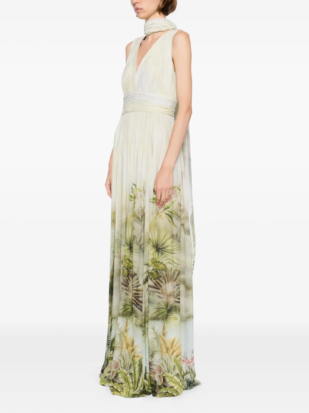 Elie Saab Chiffon jurk met print Groen