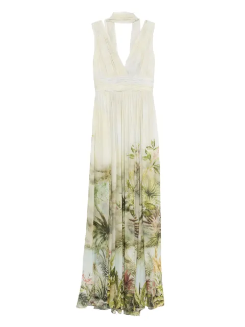 Elie Saab プリント シフォンロングドレス