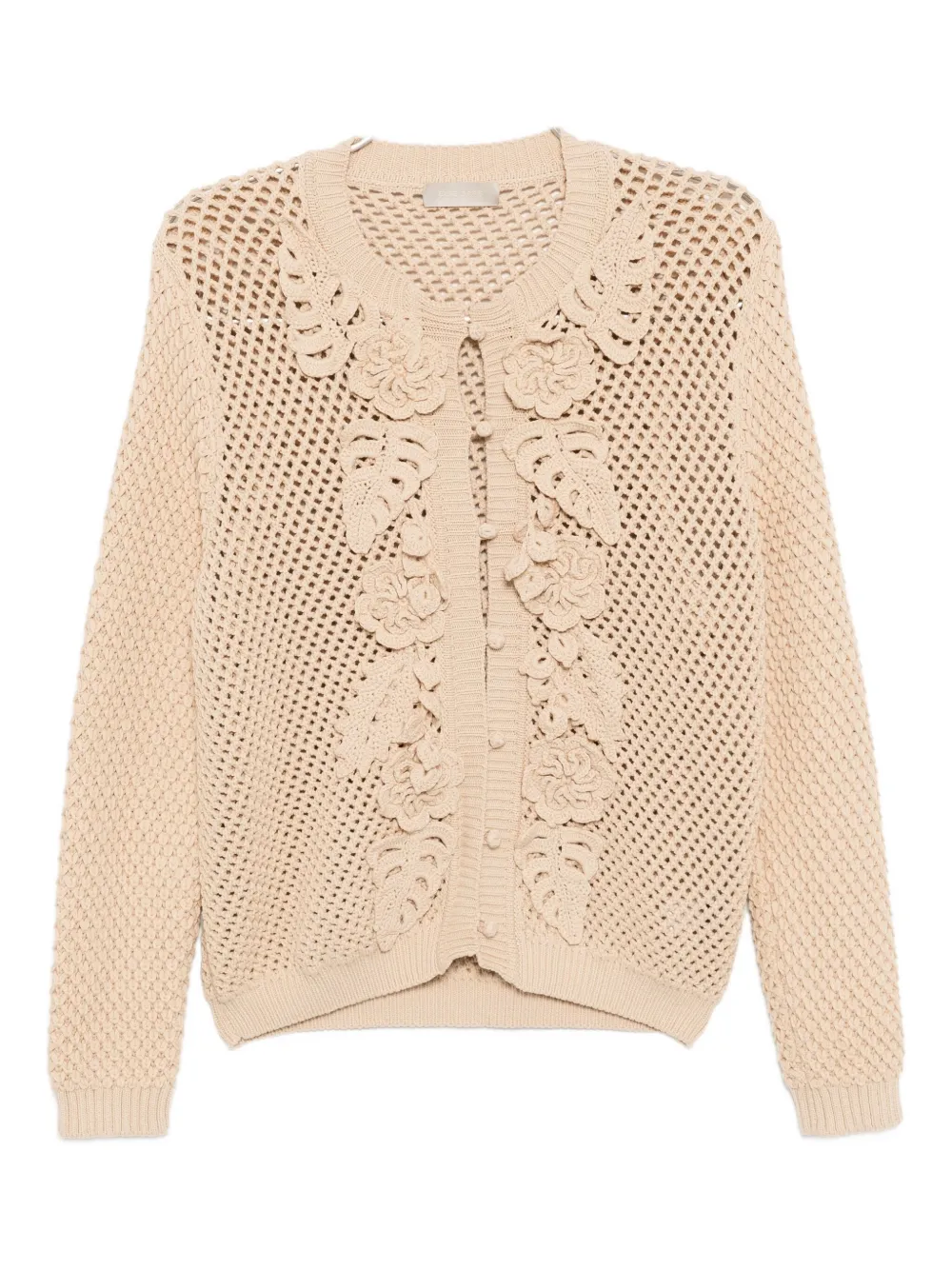Elie Saab Ruffled Mesh Cotton Knit Cardigan In Brown