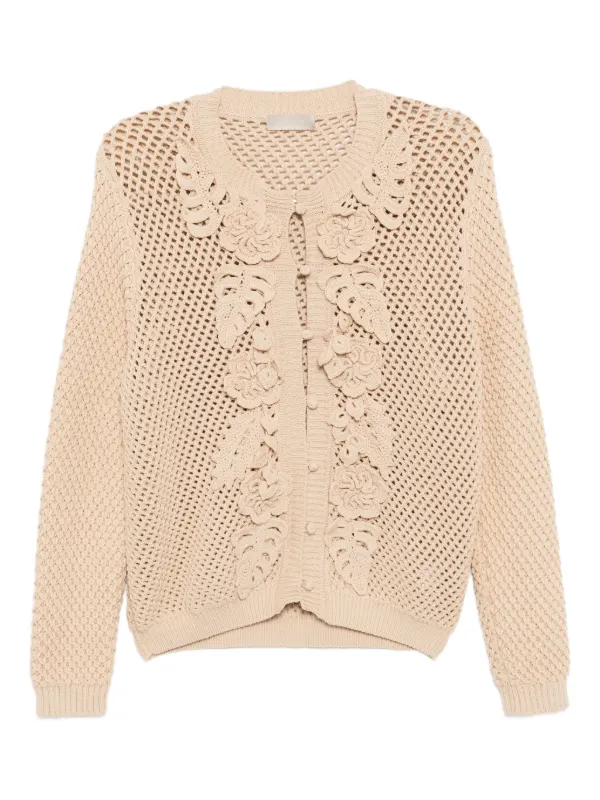 Elie Saab Crochet-knit Cardigan in Neutrals