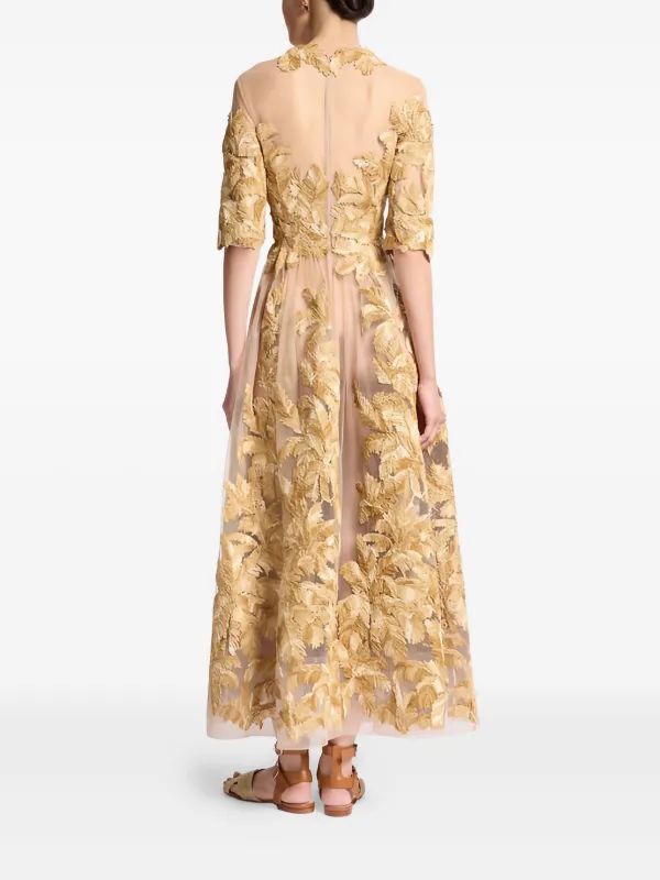 elie saab tulle embroidered midi dress Elie Saab - - Embroidered Tulle Midi Dress - Turquoise - FR 36