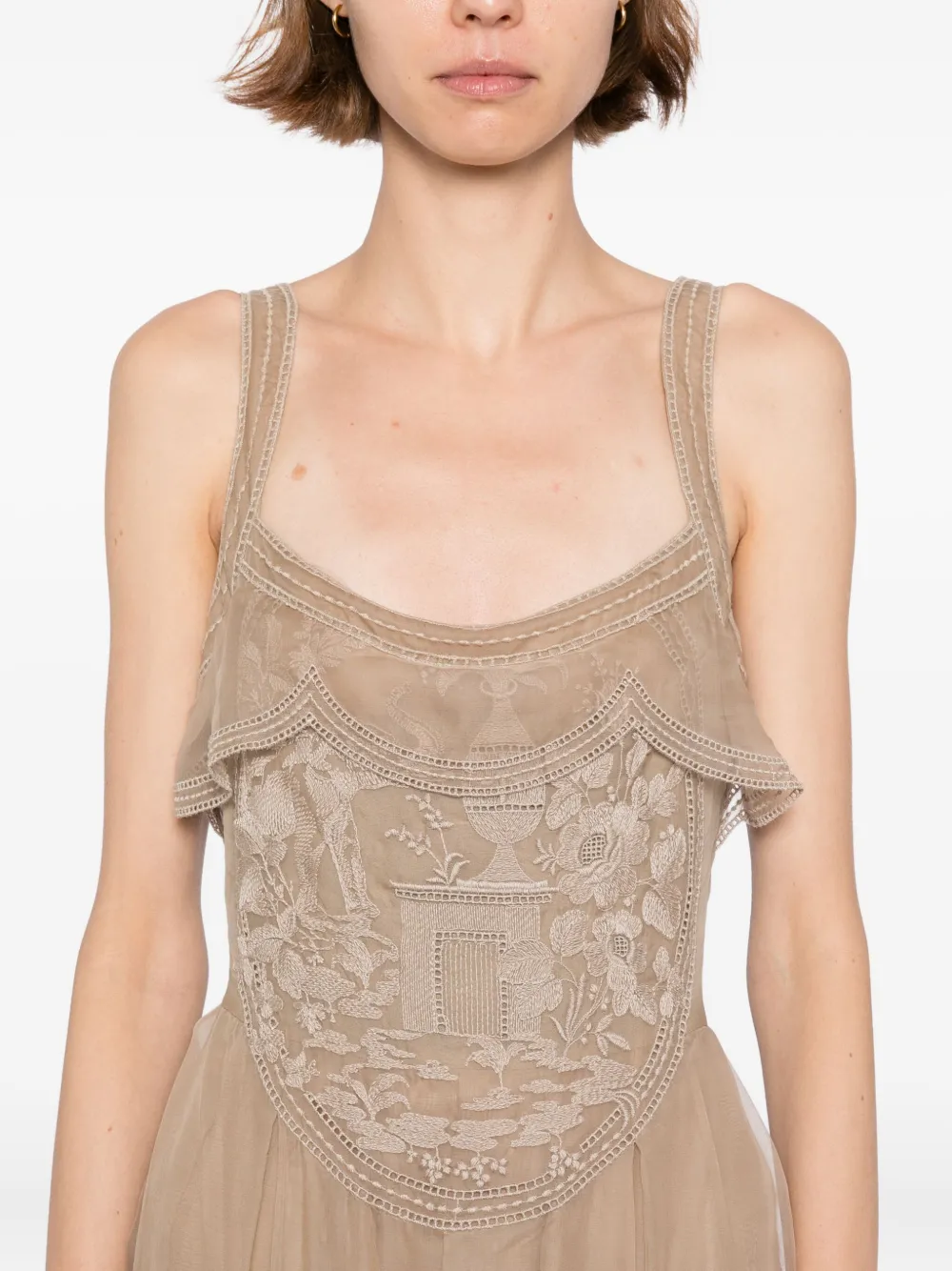 Elie Saab Organza jurk met borduurwerk Grijs
