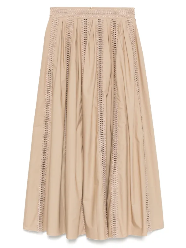 Elie Saab Trim Embellished Poplin Skirt in Neutrals