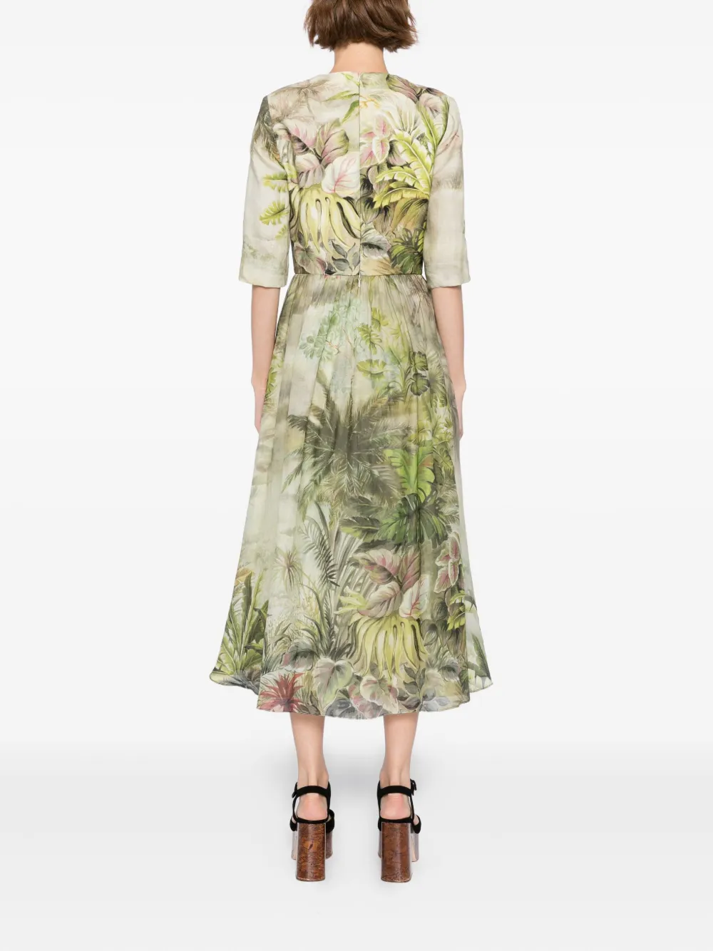 Elie Saab Midi-jurk met print Groen