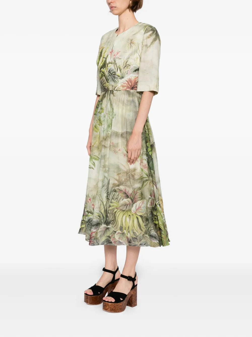 Elie Saab Midi-jurk met print Groen