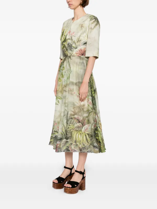 Elie Saab Printed Midi Dress | Green | FARFETCH ZA