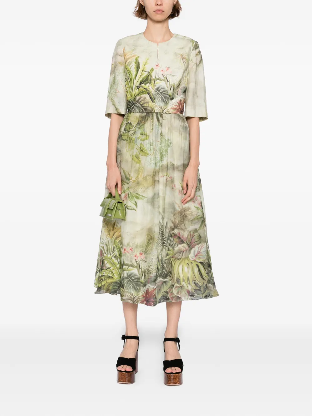 Elie Saab Midi-jurk met print Groen