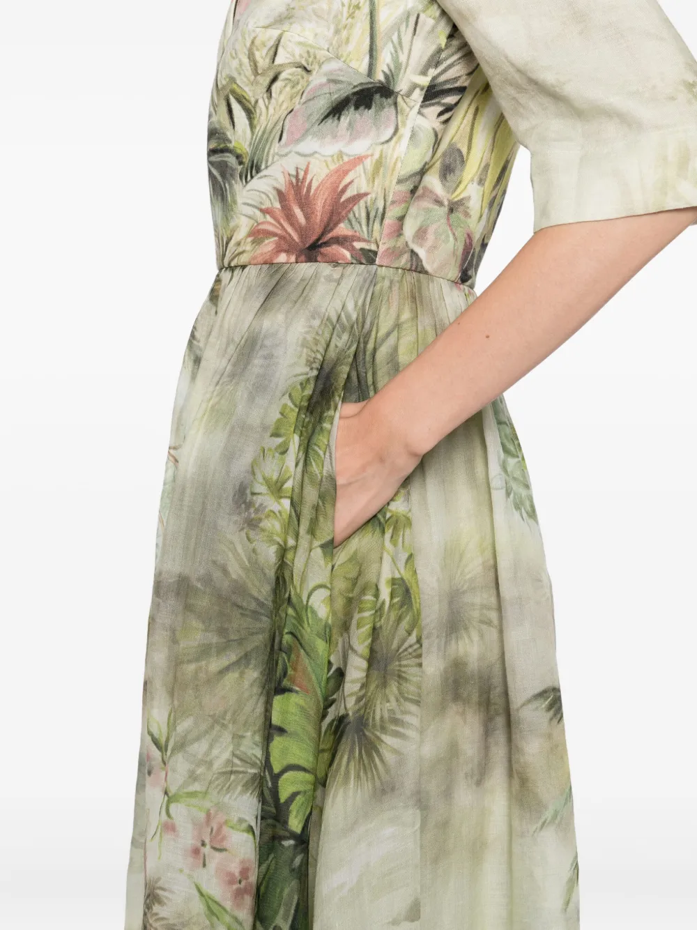 Elie Saab Midi-jurk met print Groen