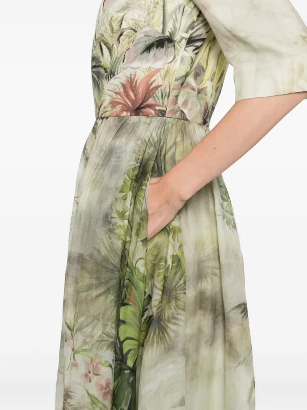 Elie Saab Printed Midi Dress | Green | FARFETCH