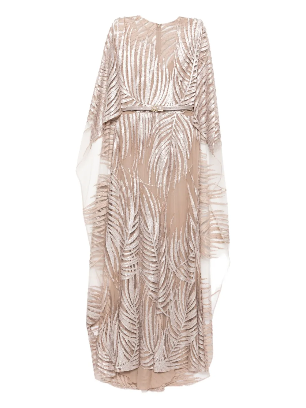 Elie Saab Embroidered Tulle Long Dress In Neutral