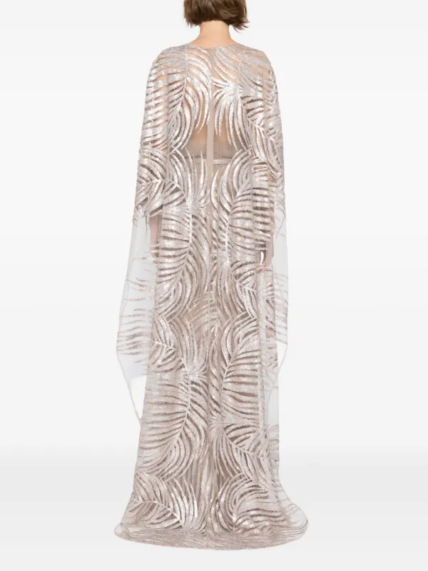 Elie Saab Embroidered Tulle Long Dress | Grey