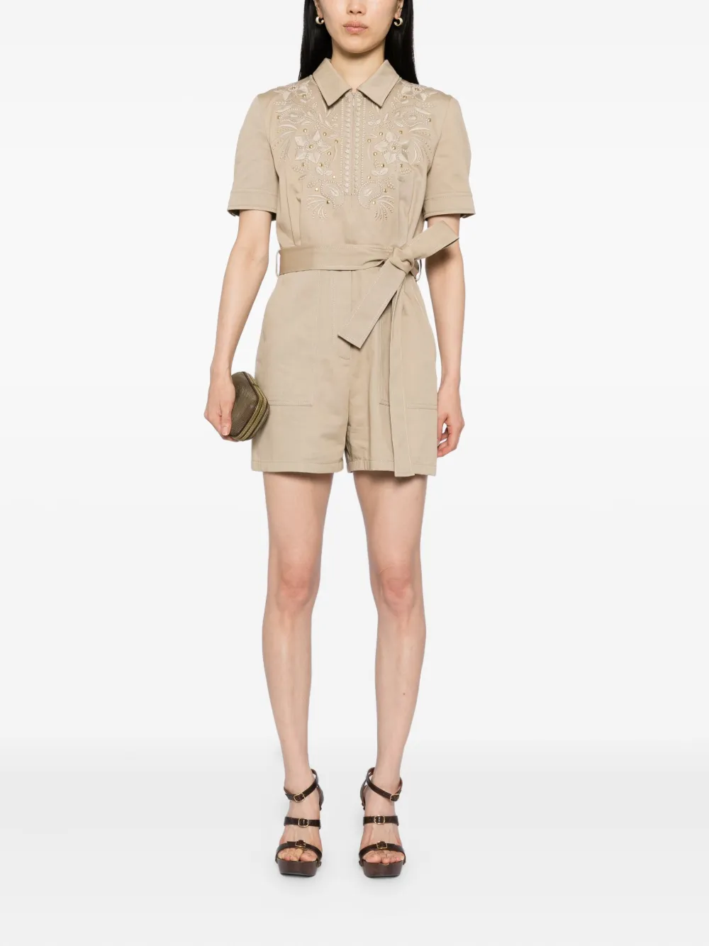 Elie Saab Jumpsuit met borduurwerk - Beige