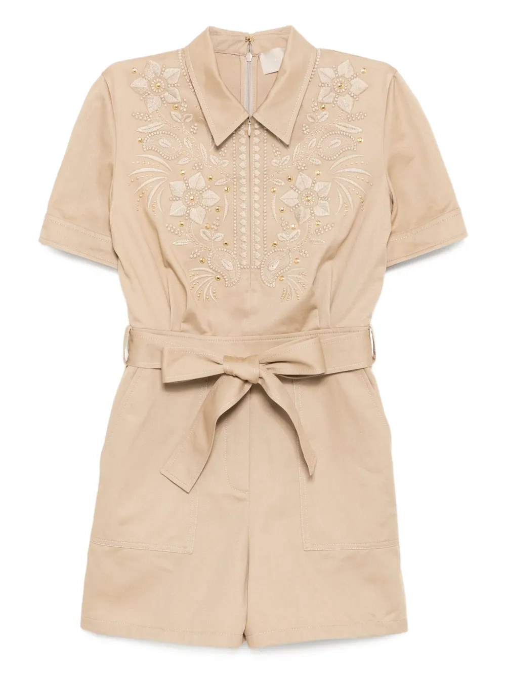 embroidered gabardine jumpsuit