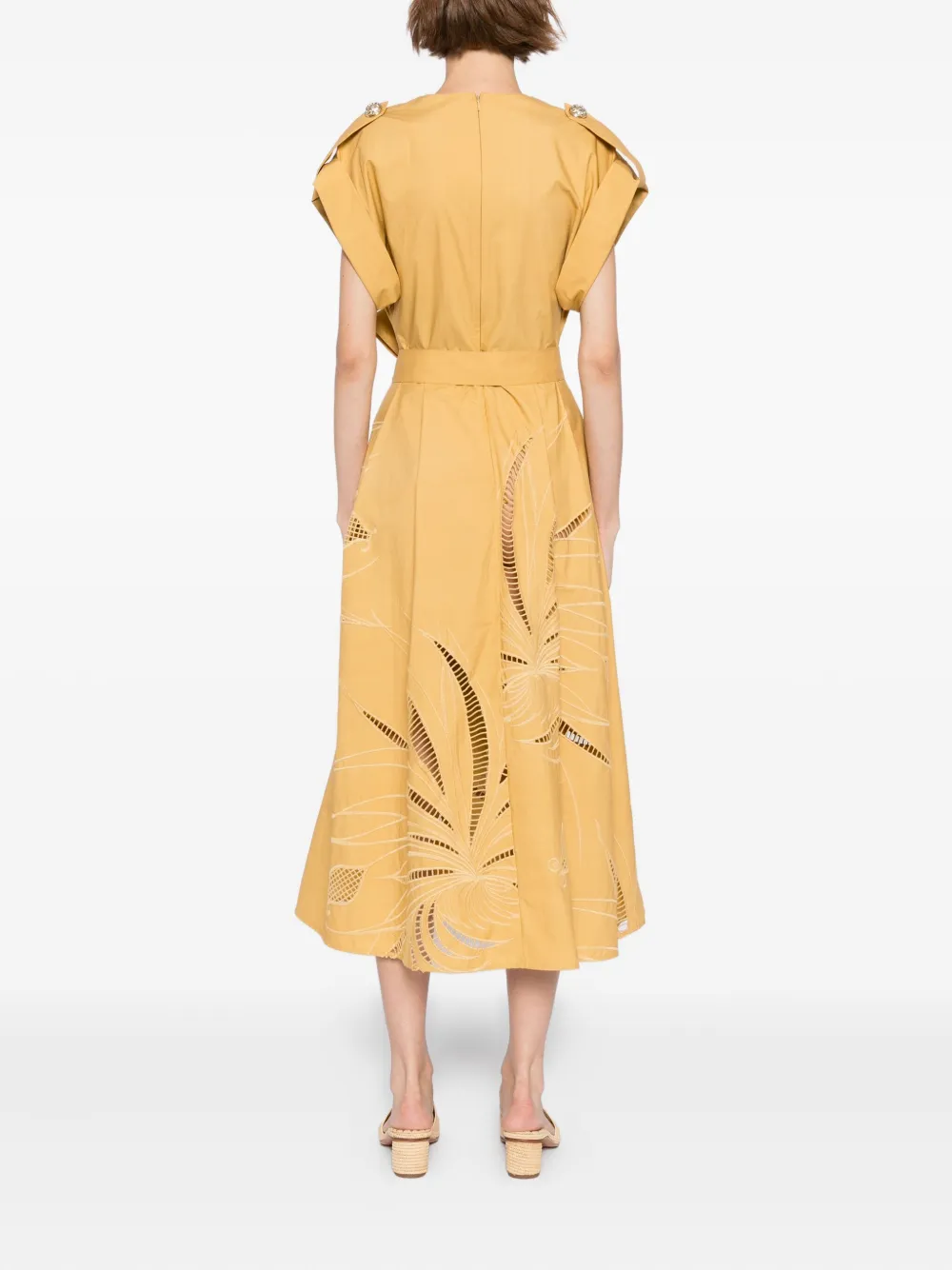 Elie Saab Midi-jurk met borduurwerk Beige