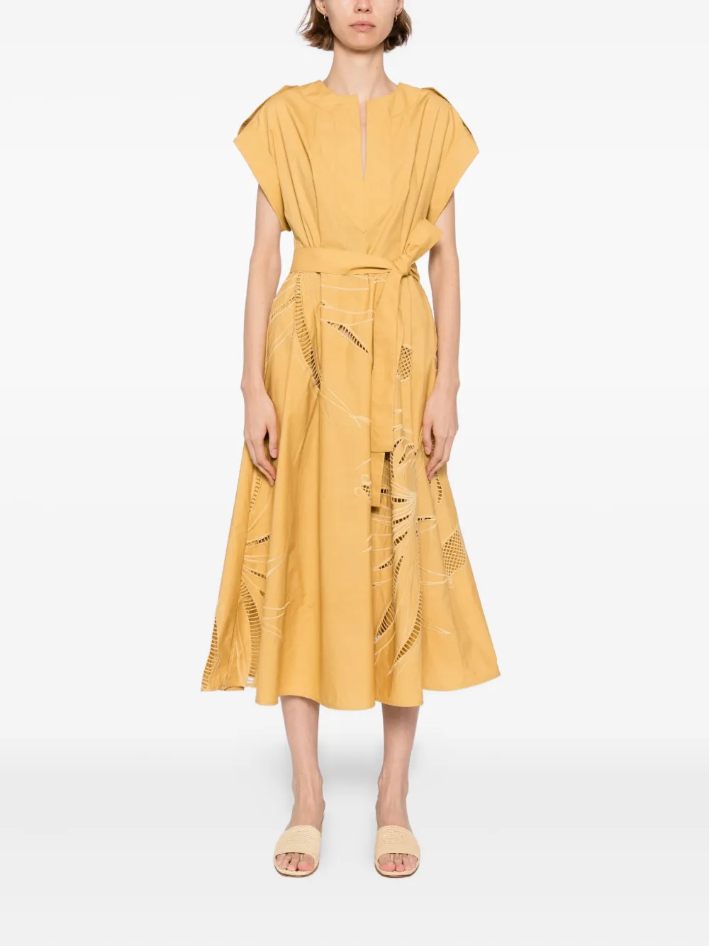 Elie Saab Midi-jurk met borduurwerk Beige
