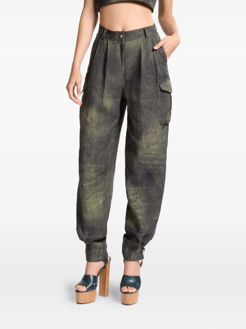 Elie Saab pleated cargo-pattern trousers | Green | Image 1
