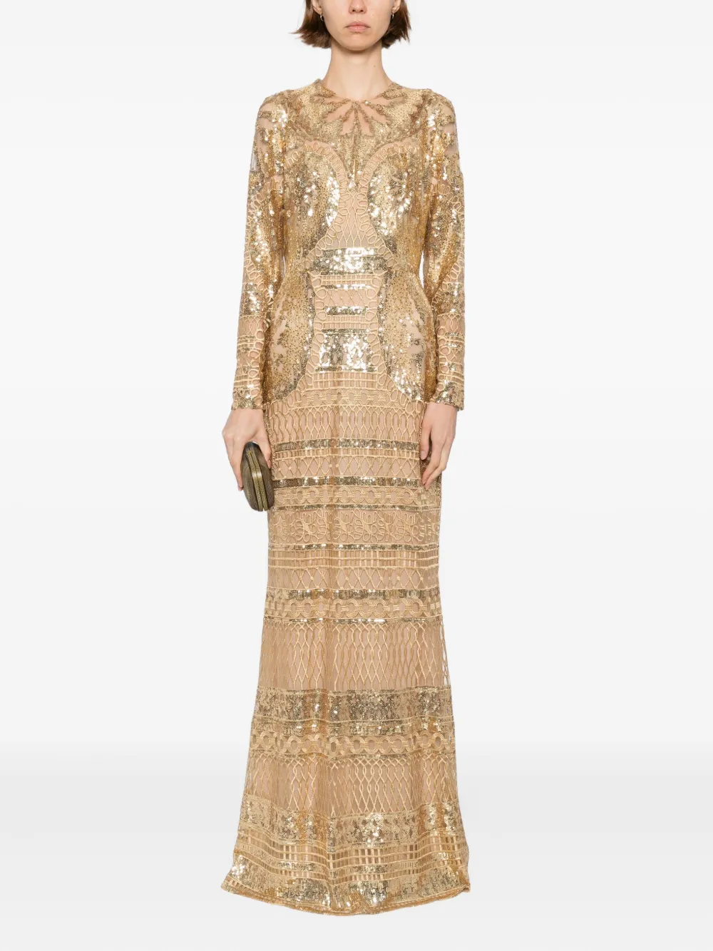 Elie Saab Tulen jurk met borduurwerk Beige