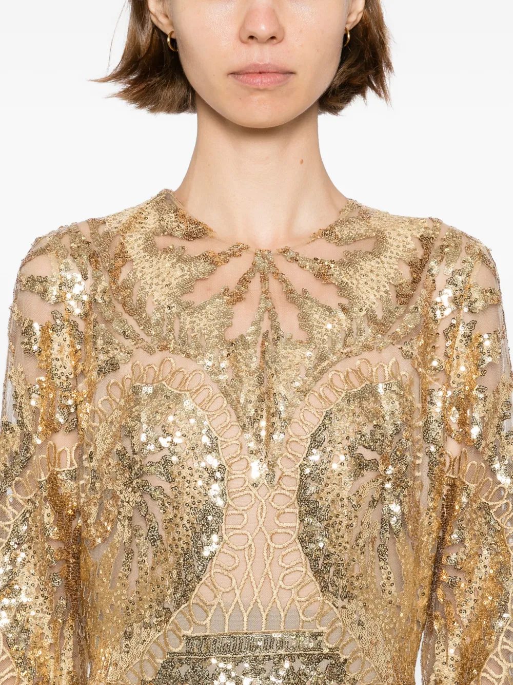 Elie Saab Tulen jurk met borduurwerk Beige