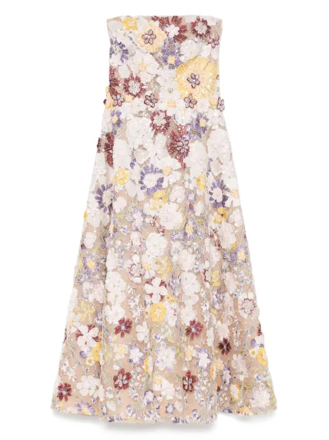 Costarellos floral-embroidered midi dress