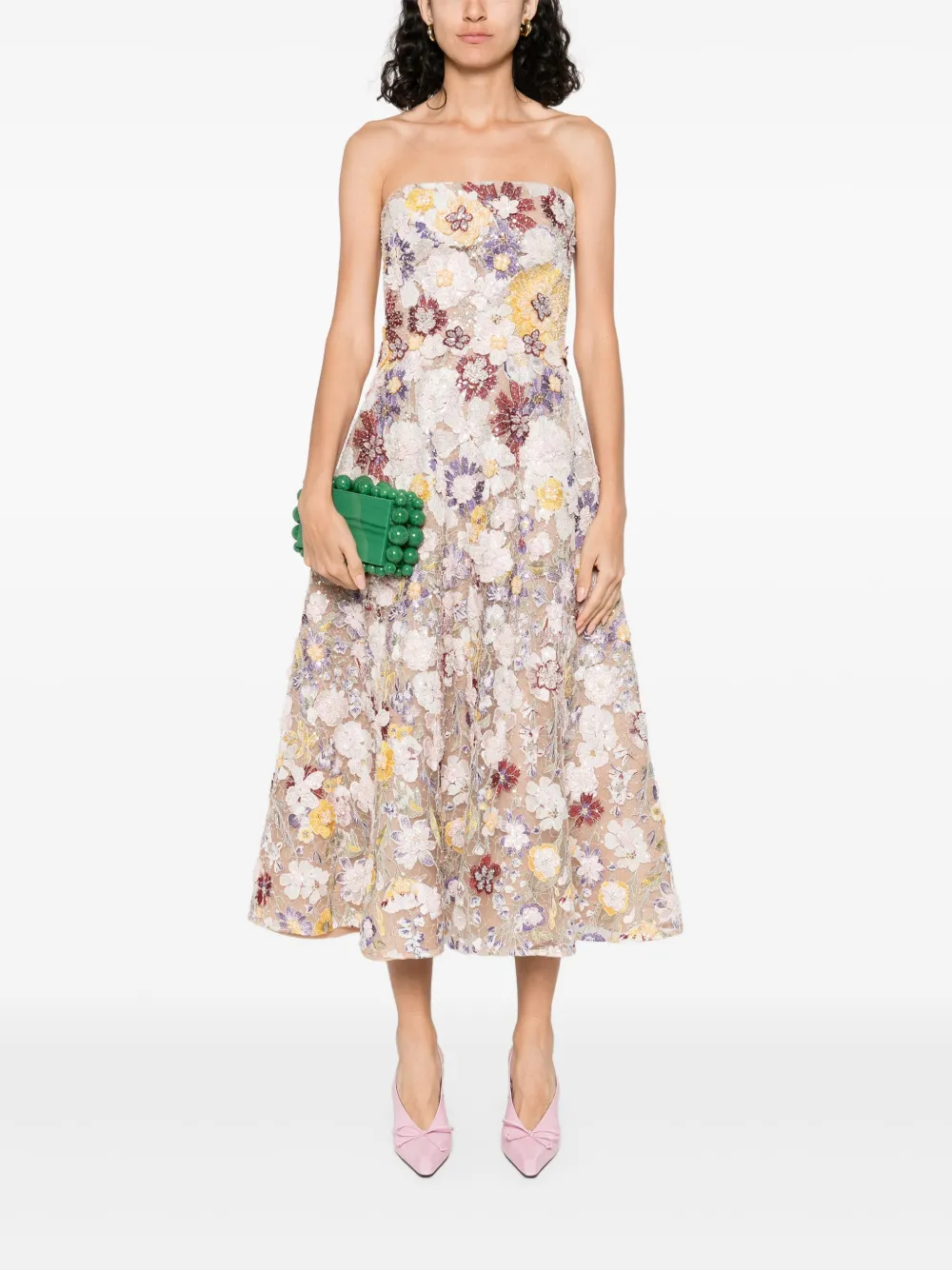 Costarellos Midi-jurk met geborduurde bloemen - Beige