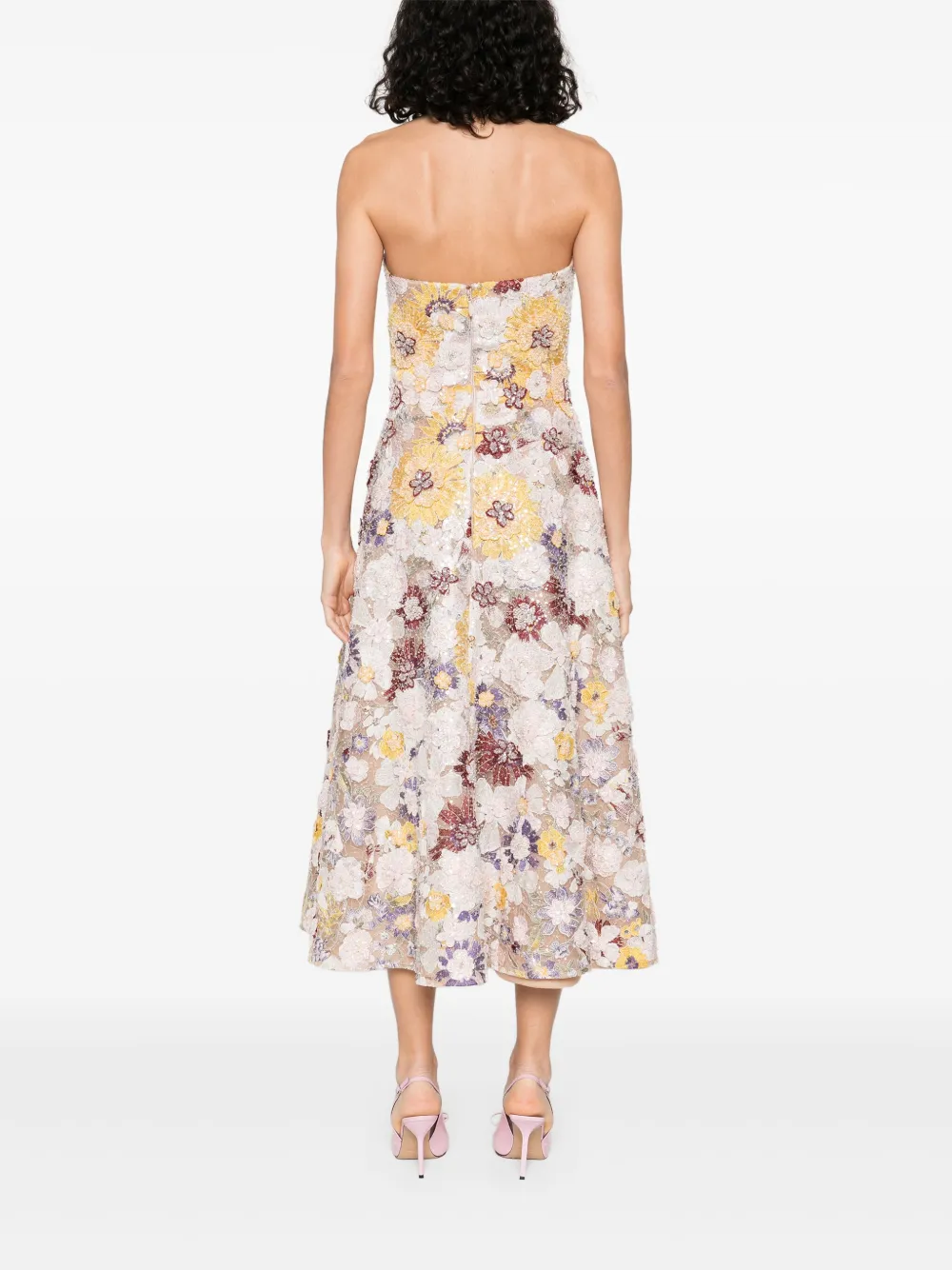 COSTARELLOS FLORAL-EMBROIDERED MIDI DRESS