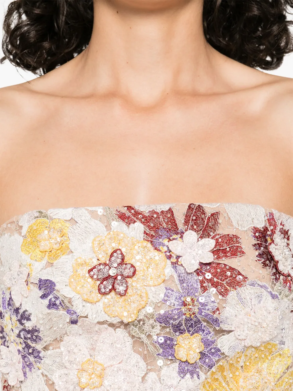 COSTARELLOS FLORAL-EMBROIDERED MIDI DRESS