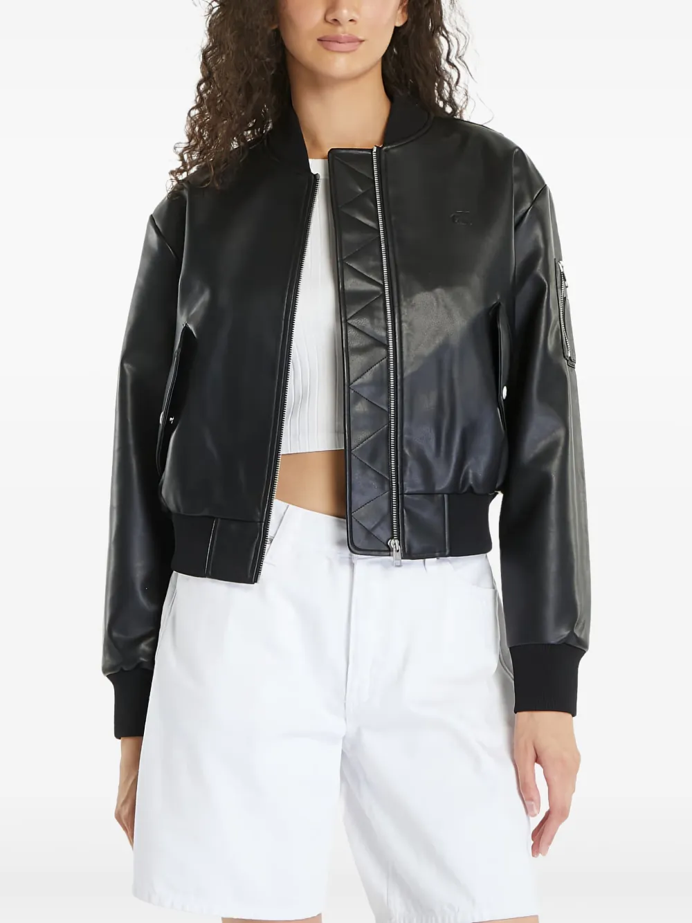 faux-leather bomber jacket